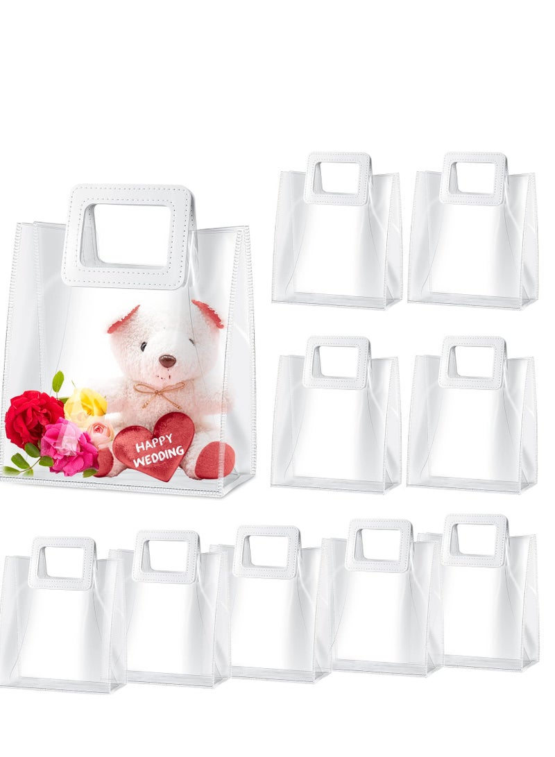 Clear PVC Gift Bags with Heavy Duty Handles - Reusable Transparent Gift Bags for Bridal Parties, Birthdays, Baby Showers, Weddings, and Shopping - 10 Pack, 7 x 4 x 8 Inches. - Image 1