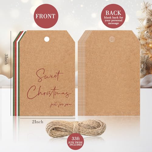 C2U Christmas Gift Tags – 48 Pack Holiday Present Tags with Jute Twine – 8 Festive Designs Blank on Back – Paper Christmas Name Tags for Wrapping, DIY, Xmas Decorations & Gift Labeling - Image 2