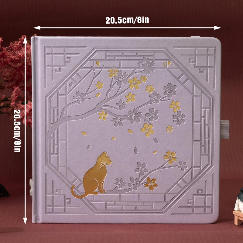 TIEFOSSI Square Dotted Journal, Cute Cat Journal for Women Girls, Dot Notebook with Pretty Sakura Pattern, Aesthetic Diary for Writing Journaling Drawing, Golden Edges, 8 x 8 IN - Image 2