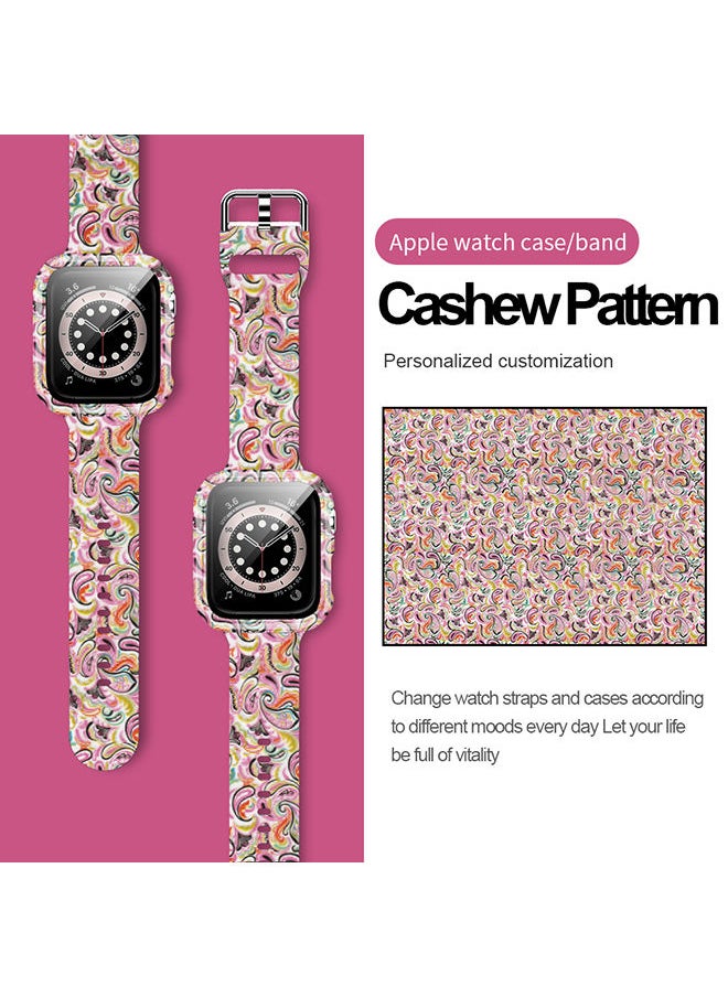 TWEGGON - Replacement Printed Silicon Band for Apple Watch 42MM With Tempered Glass Case Cashew Pattern - Image 1