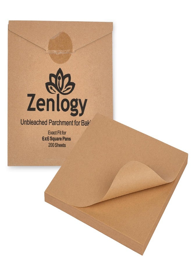 Zenlogy مربعات ورق البرشمان من زينولوجي 6x6 (200 ورقة) - ورق برشمان غير مبيض، غير لاصق، ومقطع مسبقًا. مثالي لتغليف الحلوى، وبطانات ورق الحلويات، والتجميد والتخزين، والفصل، والرسم الماسي. - Image 1