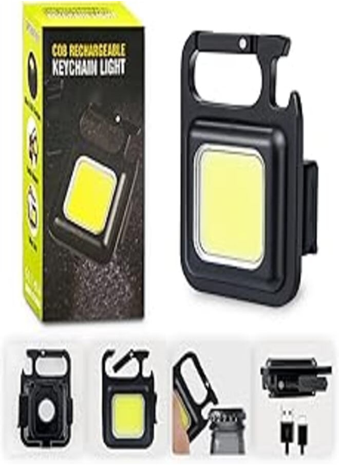 Tiokkss Tiokkss COB Small Flashlights Rechargeable 1000 Lumens Keychain Mini Flashlight 4 Light Modes Portable Pocket Light with Folding Bracket Bottle Opener and Magnet Base for Camping Fishing 