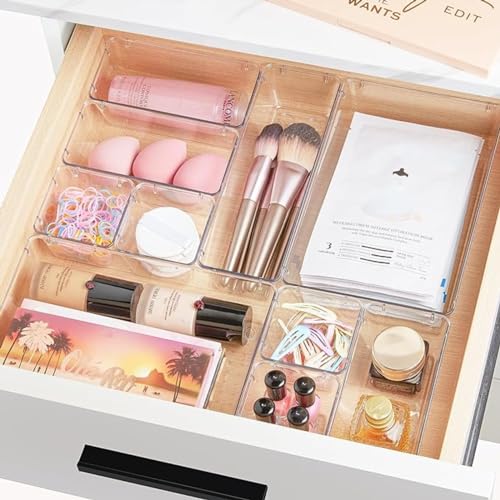 Tasmax Dressing Table Organizer Drawer Divider Organizer Stationary Organizers Box 7Pcs Organisers Storage Box Cosmetics Organiser Tray Acrylic Drawer Organizer - Transparent - Image 2