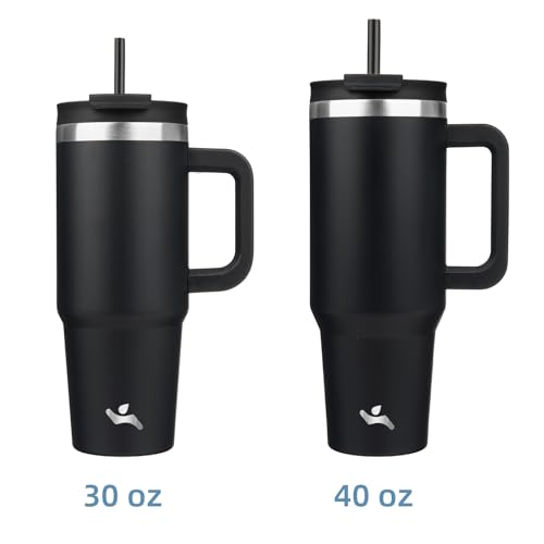 Konokyo 30 oz Tumbler with Handle and 2 Straws,2 in 1 Lid Insulated Water Bottle Stainless Steel Travel Coffee Mug,Black - Image 3