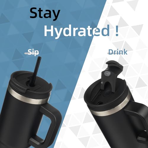Konokyo 30 oz Tumbler with Handle and 2 Straws,2 in 1 Lid Insulated Water Bottle Stainless Steel Travel Coffee Mug,Black - Image 2