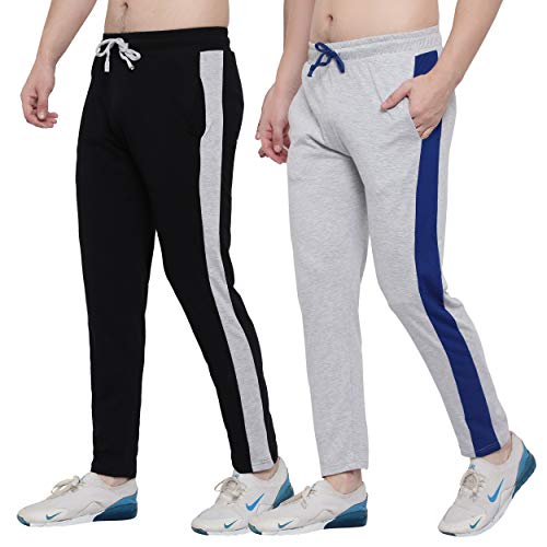 FASHA Men Regular Fit Mid Rise Cotton Track Pant | Casual Wear Trousers Pack of 2, Multicolor, 34 - Image 1