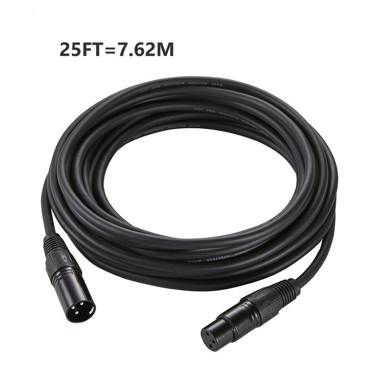 MFL. . 25 ft Flexible DMX Cable 3 Pin Signal XLR Male to Female Cable Wire for Stage Lighting DJ Lights, 110 Ohms Impedance, Black, 4 Pack - Image 2