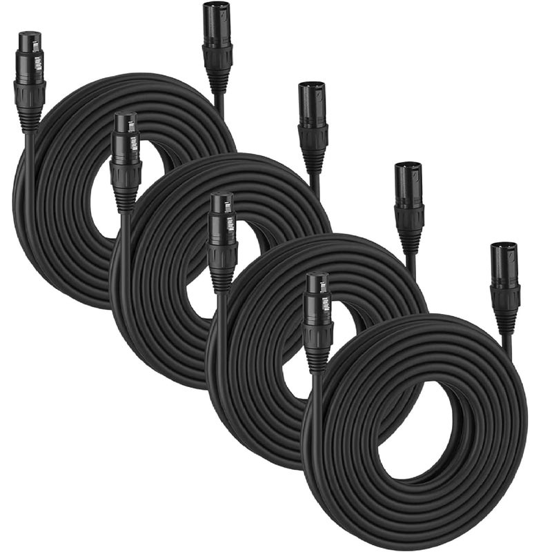 MFL. . 25 ft Flexible DMX Cable 3 Pin Signal XLR Male to Female Cable Wire for Stage Lighting DJ Lights, 110 Ohms Impedance, Black, 4 Pack - Image 1