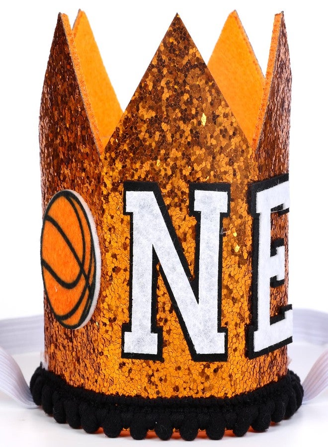 CORNER LACE Basketball 1st Birthday Hat, Baby Boys First Birthday Glitter Crown Orange, One Year Old Sports Theme Party Photo Props Decorations Supplies Favors - Image 1