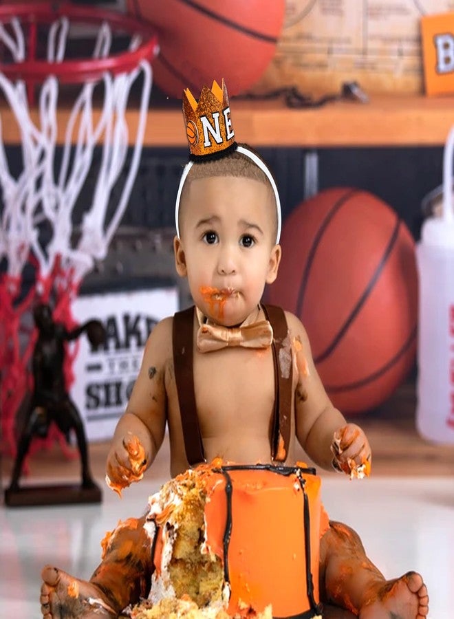 CORNER LACE Basketball 1st Birthday Hat, Baby Boys First Birthday Glitter Crown Orange, One Year Old Sports Theme Party Photo Props Decorations Supplies Favors - Image 2