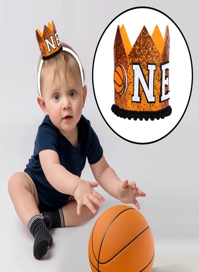 CORNER LACE Basketball 1st Birthday Hat, Baby Boys First Birthday Glitter Crown Orange, One Year Old Sports Theme Party Photo Props Decorations Supplies Favors - Image 3