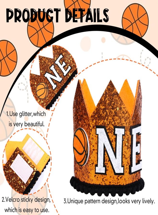 CORNER LACE Basketball 1st Birthday Hat, Baby Boys First Birthday Glitter Crown Orange, One Year Old Sports Theme Party Photo Props Decorations Supplies Favors - Image 5