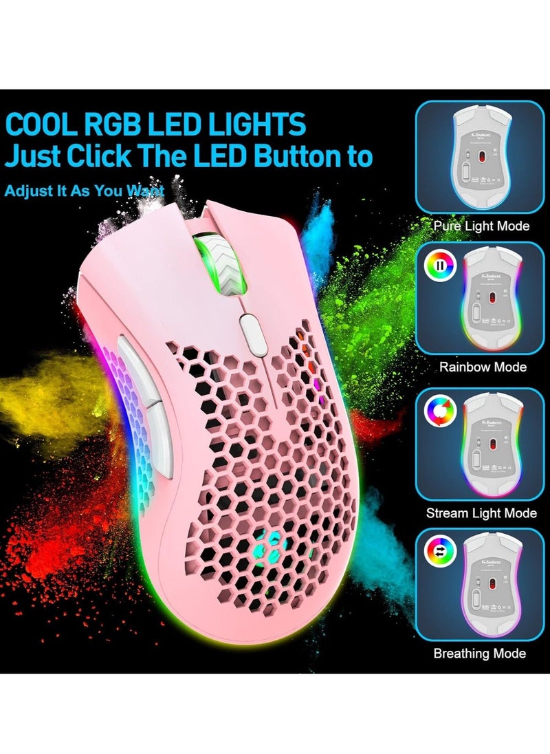 BM600 Wireless Lightweight Gaming Mouse, 2.4G Wireless Rechargeable Computer Mouse with Honeycomb Shell, USB Receiver, Adjustable DPI, Ergonomic RGB Gamer Mice for PC Mac Gamer  - Image 4