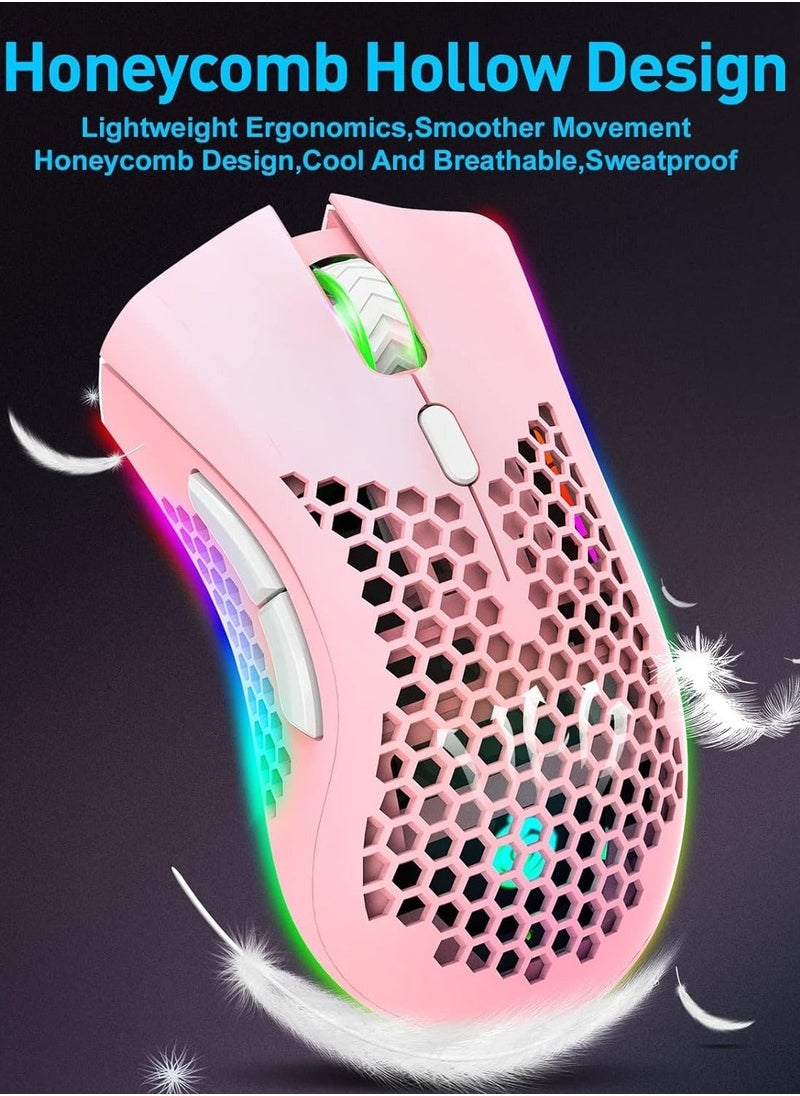 BM600 Wireless Lightweight Gaming Mouse, 2.4G Wireless Rechargeable Computer Mouse with Honeycomb Shell, USB Receiver, Adjustable DPI, Ergonomic RGB Gamer Mice for PC Mac Gamer  - Image 2