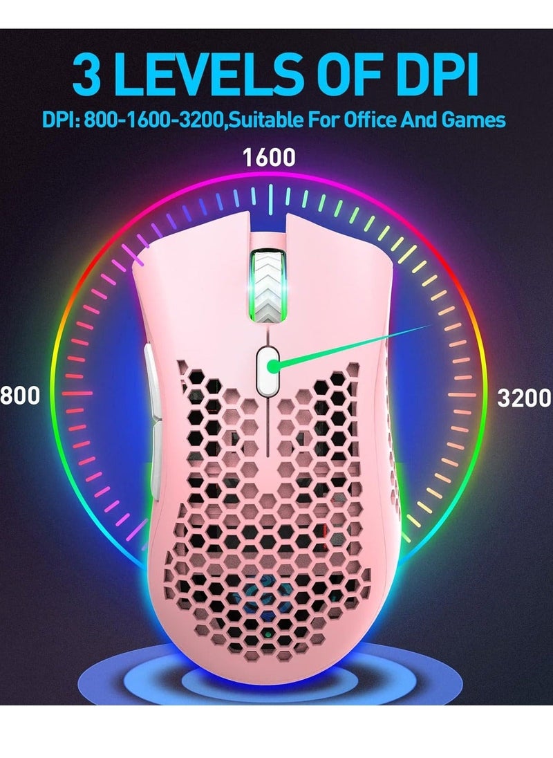 BM600 Wireless Lightweight Gaming Mouse, 2.4G Wireless Rechargeable Computer Mouse with Honeycomb Shell, USB Receiver, Adjustable DPI, Ergonomic RGB Gamer Mice for PC Mac Gamer  - Image 3
