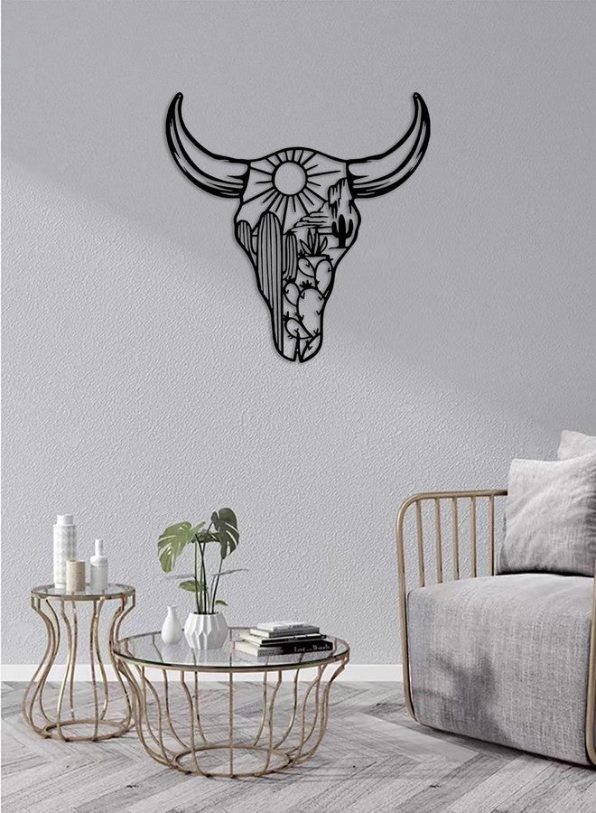 RESACO Cow Skull Metal Wall Art Western Wall Decor Western Bathroom Decorations Southwestern Decor Desert Wall Sculptures for Living Room Bedroom Indoor Outdoor (Black 13in x13in) - Image 1