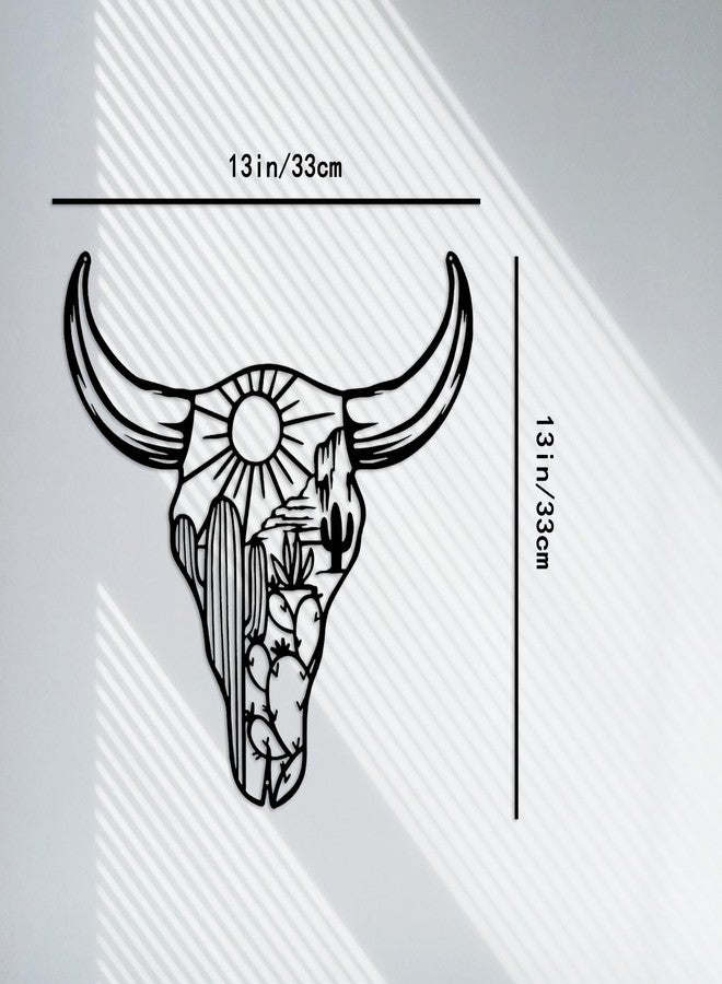 RESACO Cow Skull Metal Wall Art Western Wall Decor Western Bathroom Decorations Southwestern Decor Desert Wall Sculptures for Living Room Bedroom Indoor Outdoor (Black 13in x13in) - Image 2