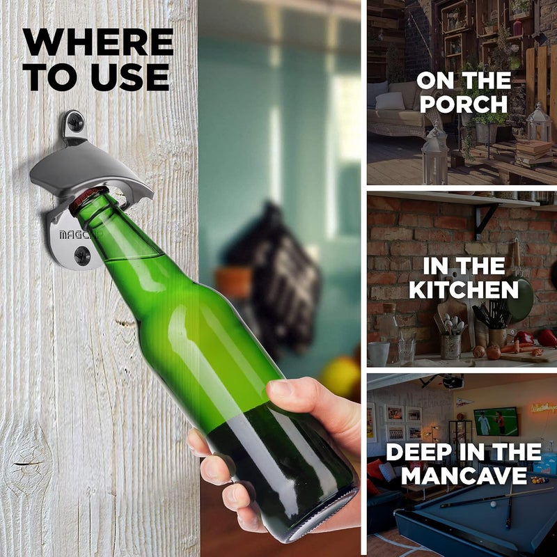 MAGCAP Outdoor Bottle Opener Wall Mounted - Style Magnetic Beer Bottle Opener that Catches Caps - Easy to Install and Incredibly Convenient (2, Gunmetal Black) - Image 5