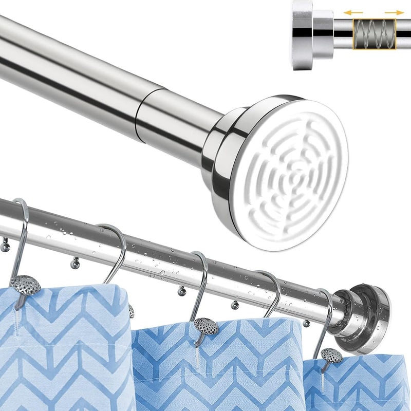 Shower Curtain Rods, 150cm-260cm Adjustable Telescopic Curtain Rod, Spring Tension tension rod, Stainless Steel Extendable Clothes Rail Extendable Pole for Bathroom or Windows, No Drilling - Image 1