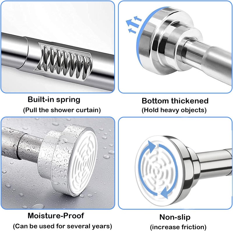 Shower Curtain Rods, 150cm-260cm Adjustable Telescopic Curtain Rod, Spring Tension tension rod, Stainless Steel Extendable Clothes Rail Extendable Pole for Bathroom or Windows, No Drilling - Image 4