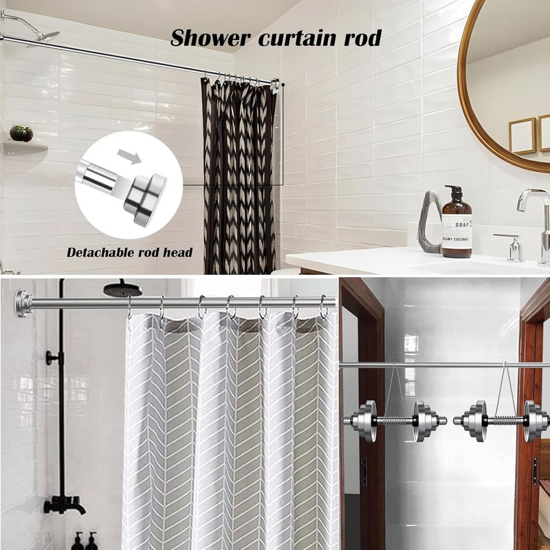 Shower Curtain Rods, 150cm-260cm Adjustable Telescopic Curtain Rod, Spring Tension tension rod, Stainless Steel Extendable Clothes Rail Extendable Pole for Bathroom or Windows, No Drilling - Image 3