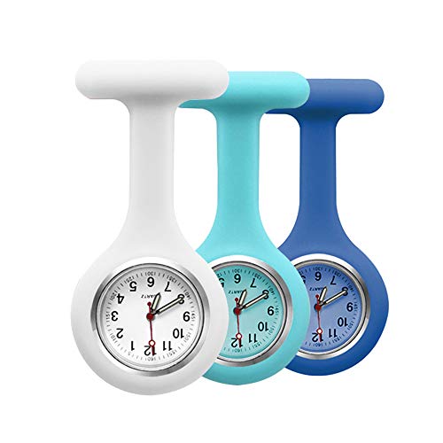alladaga Set of 3 Nurse Fob Watches, Silicone Doctor Pocket Lapel Clip On Watches Gift (Blue White Navy) - Image 1