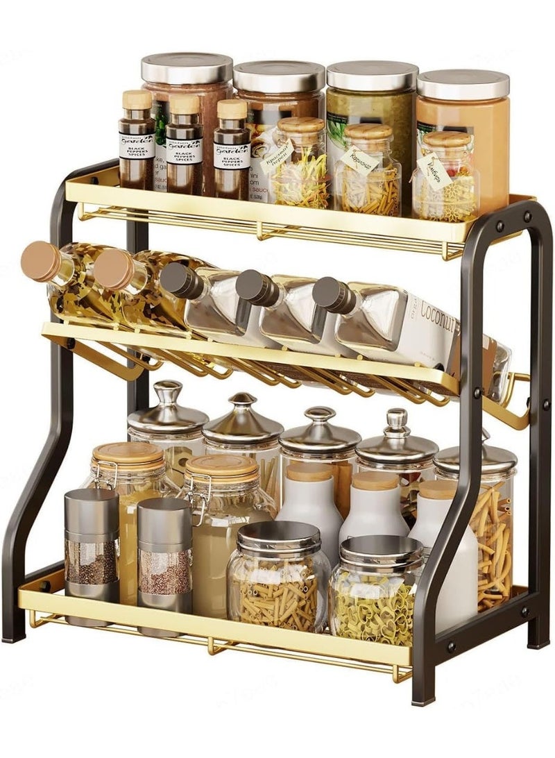 طلال منظم توابل بثلاث طبقات، منظمات التوابل ورفوف التخزين، رفوف برطمانات التوابل الدائمة للمطبخ للتخزين على سطح الطاولة - Image 1