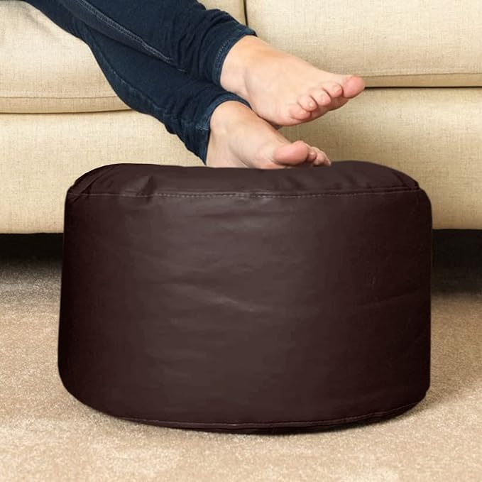 INSTER INSTER Bean Bag Cover with Footrest and Cushion Without Filling 3 Pcs Combo Set Faux Leather Sturdy Construction for Adults Teenagers Kids Indoor Use Brown Design - Image 5