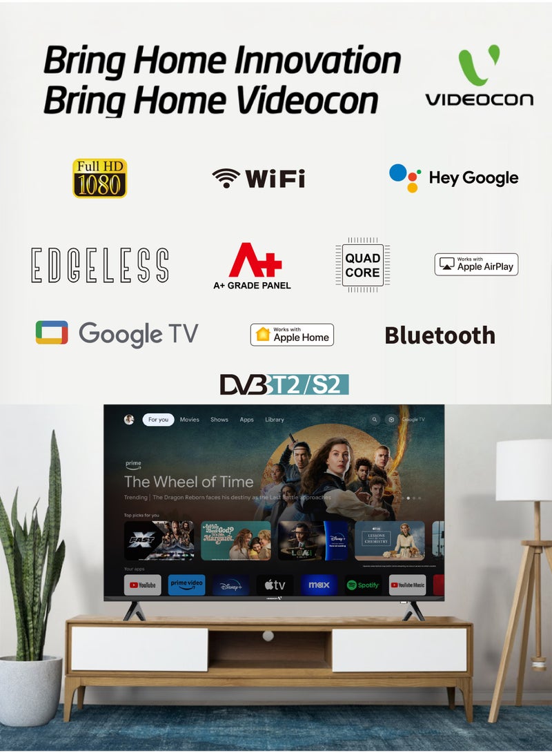 Videocon 43 Inch FHD Edgeless Google Smart TV Full HD LED with Hey Voice Remote Bluetooth Quad Core Processor Built-in Chromecast 2026 Model - E43ELGT1100 E43ELGT1100 Black - Image 2