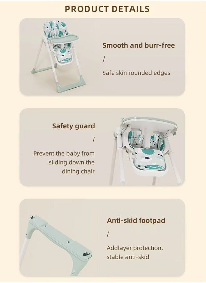 Generic 3 in 1 Portable Baby High Chair ,Convertible High chair with Lockable Wheels, Adjustable Height & Recline for 6 12 24 36 Months Babies & Toddlers, Foldable High Chair for Space-Saving with 5 Adjustable Height & Removable Seat & Tray & 5-Point Harness & 2 Locking Wheels, Easy To Clean and Removable Tray Baby High Chair,Multifunctional Infant Highchair for Babies Toddlers Girl ,for for Babies and Toddlers to 5 Years Old  - Image 4