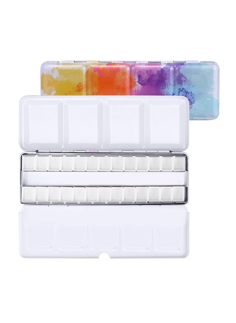 Generic - Empty Watercolor Palette, Empty Watercolor Tin with Fold Out Palette, Medium Colorful Watercolor Tray Palette with 26 Empty Half Pans for Plein Air Painting and Sketching for DIY Travel Palette - Image 1