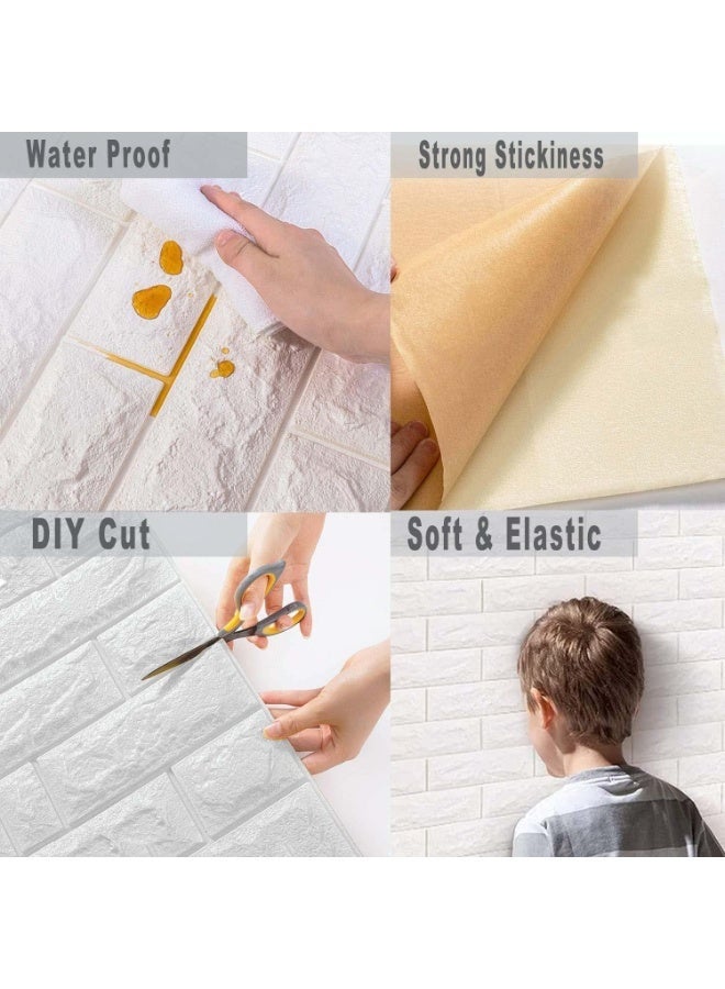 15-Piece 3D White Brick Wall Panels, Self-Adhesive Removable Foam Wallpaper, Waterproof, Moisture-Resistant and Sound-Insulating, 77 × 70 cm, for Living Room, Bedroom and Kitchen - Image 3