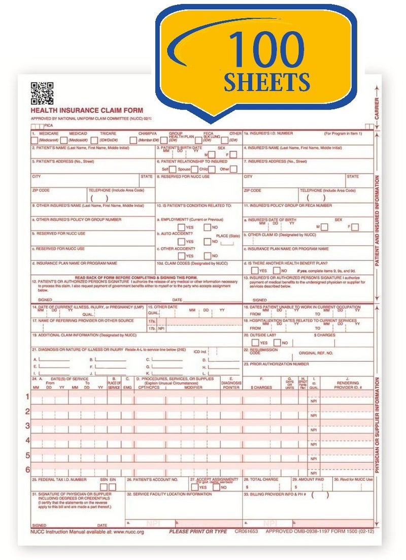 Compuchecks New CMS 1500 Claim Forms - HCFA (Version 02/12) (100 Sheets) - Image 1