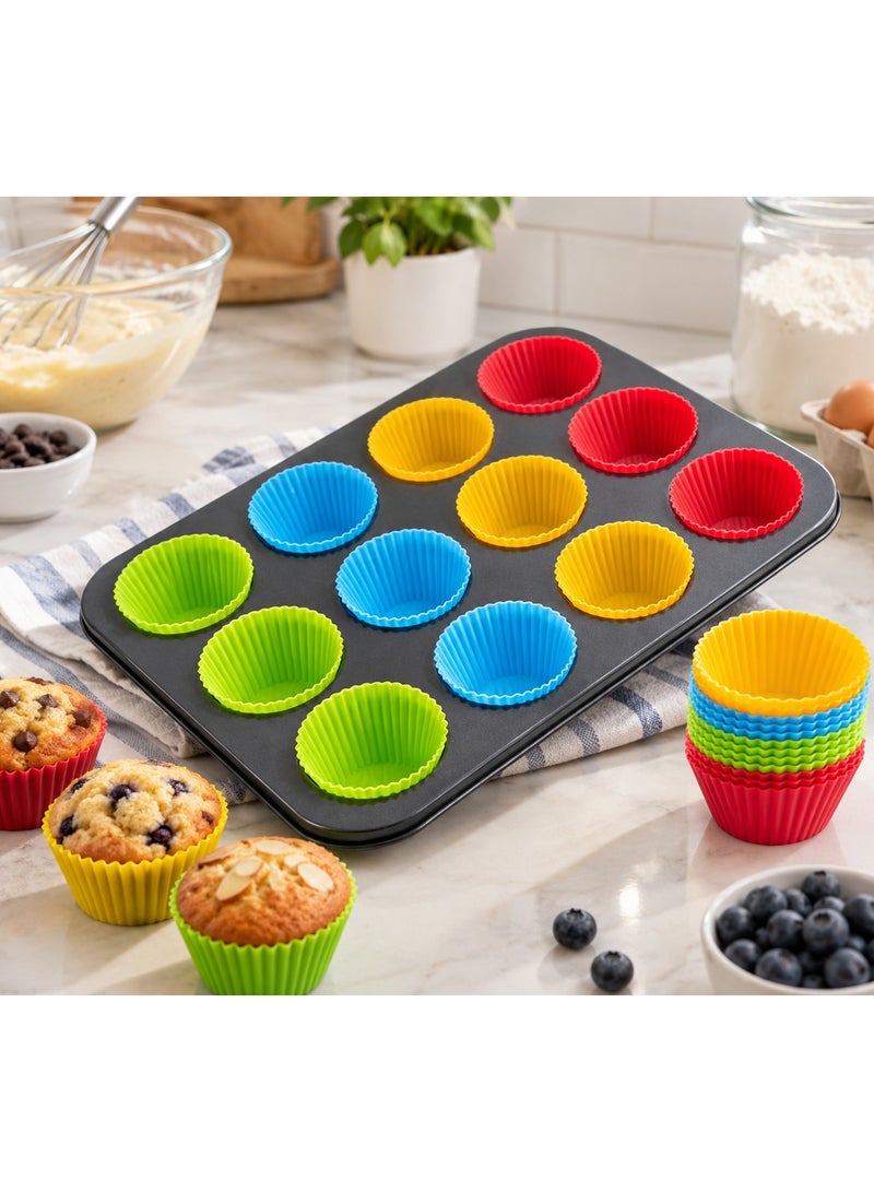 MOMENT Non-Stick Carbon Steel Muffin Pans With Cupcake Liners - Pair Of Cupcake Cookie Sheet Pan Style For Baking, Muffin Pans W/ 12 Cups Cupcake Baking Tray - Image 1