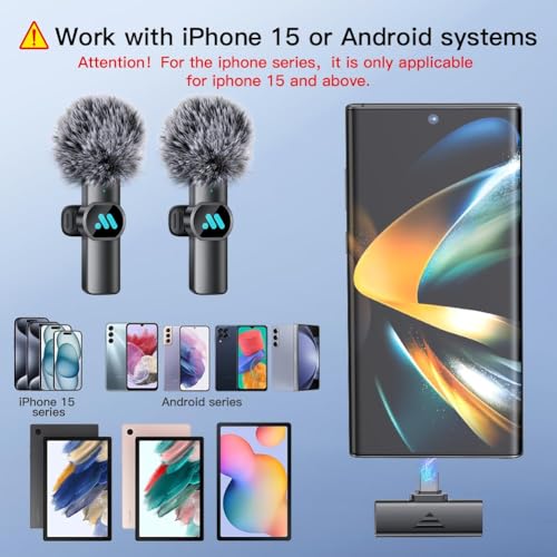 Bietrun 2pcs Lavalier Wireless Microphone for iPhone 15/16/Android Video Recording,Mini Microphone for Game Live Streaming,Interviews,YouTube,TikTok,Vlog (BIT13) - Image 2