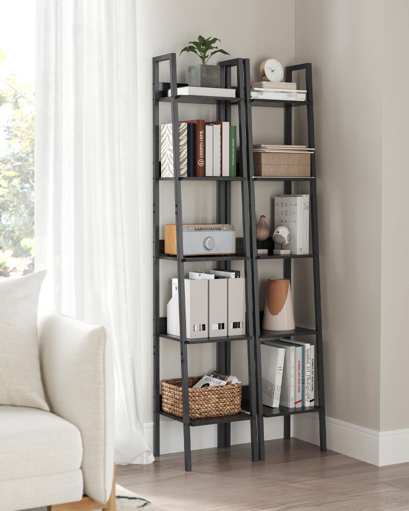 VASAGLE Bookshelf, 5-Tier Narrow Book Shelf, 11.8 x 13.3 x 66.9 Inches, Ladder Shelf for Home Office, Living Room, Bedroom, Kitchen, Ebony Black and Ink Black ULLS109B56 - Image 3