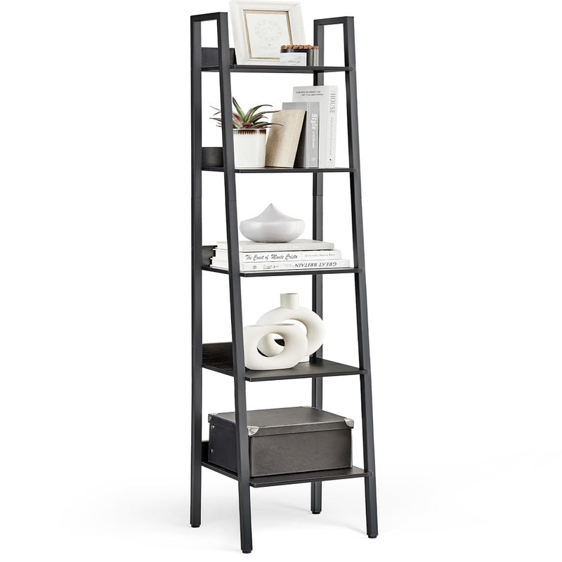 VASAGLE Bookshelf, 5-Tier Narrow Book Shelf, 11.8 x 13.3 x 66.9 Inches, Ladder Shelf for Home Office, Living Room, Bedroom, Kitchen, Ebony Black and Ink Black ULLS109B56 - Image 1