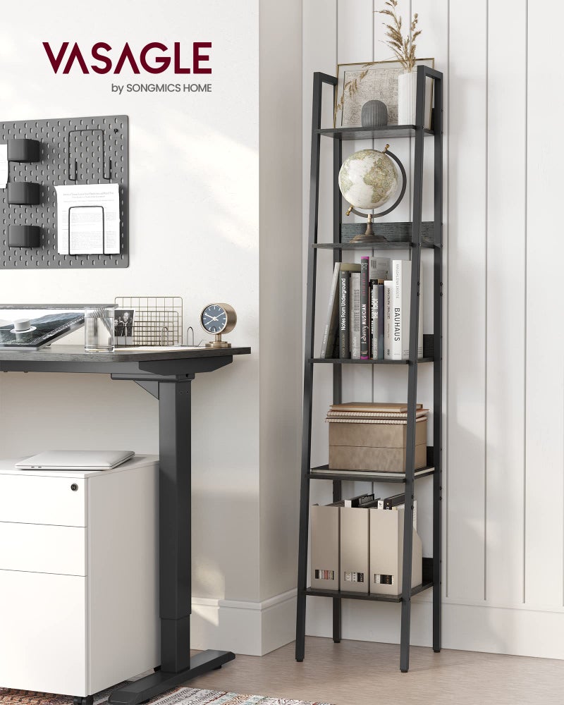 VASAGLE Bookshelf, 5-Tier Narrow Book Shelf, 11.8 x 13.3 x 66.9 Inches, Ladder Shelf for Home Office, Living Room, Bedroom, Kitchen, Ebony Black and Ink Black ULLS109B56 - Image 2