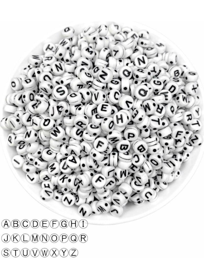 TıkTık AL TıkTık BUY 50 gr Letter BEAD, 4X7MM Flat White on Black Letter Bead (50GR, ~375 Pieces)  - Image 1