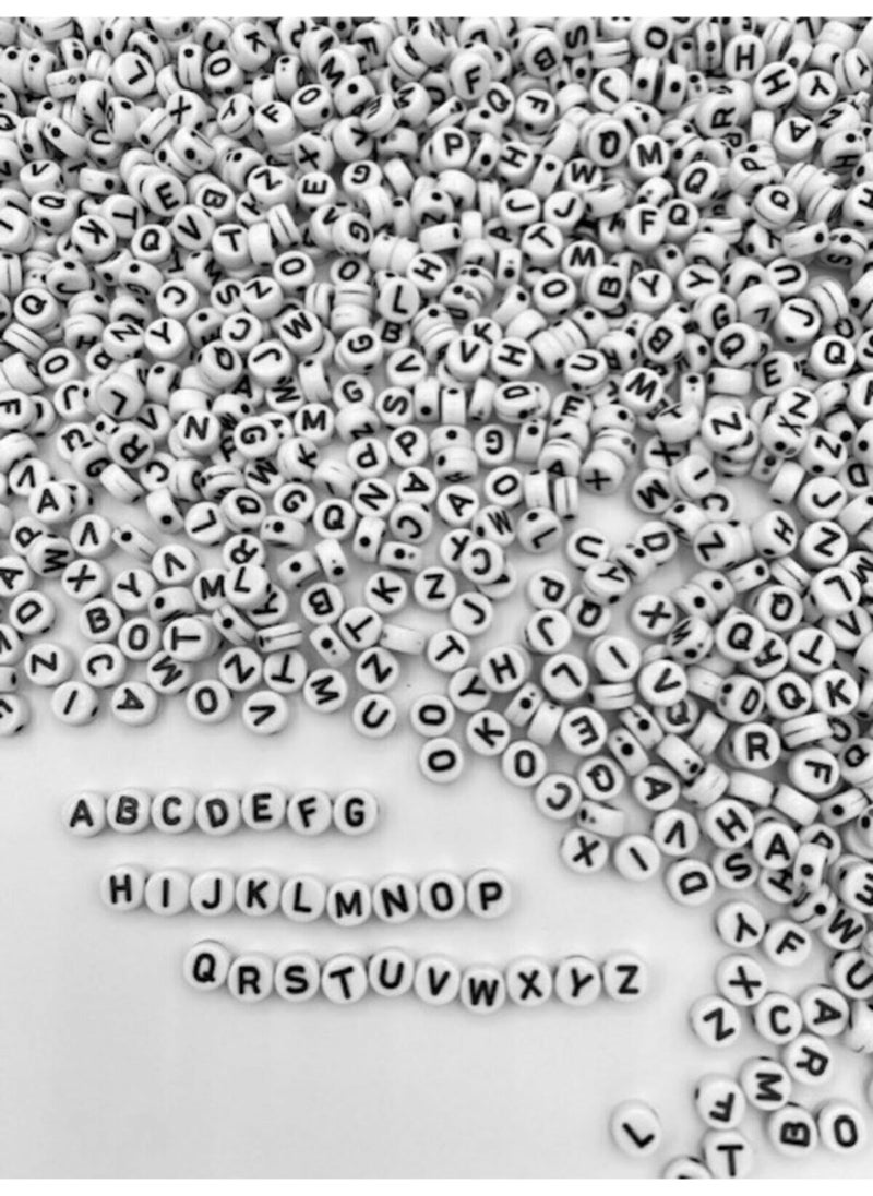 TıkTık AL TıkTık BUY 50 gr Letter BEAD, 4X7MM Flat White on Black Letter Bead (50GR, ~375 Pieces)  - Image 2