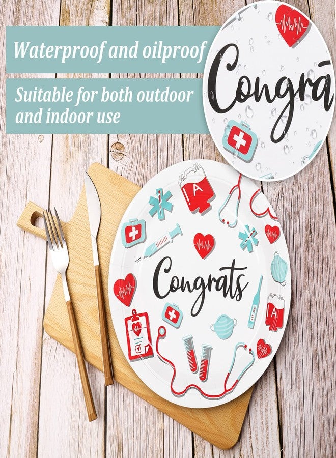 Whaline Nurse Graduation Paper Plates 9 Inch Congrats Round Disposable Plates Nurse Party Decorative Tableware for Nursing School Graduation Party Supplies Table Decorations, 40Pcs - Image 3