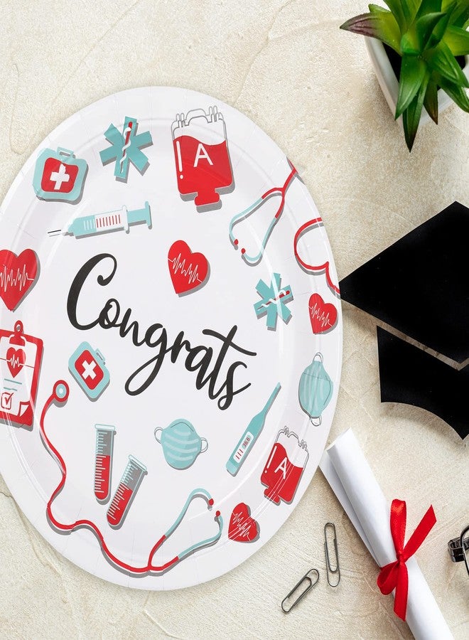 Whaline Nurse Graduation Paper Plates 9 Inch Congrats Round Disposable Plates Nurse Party Decorative Tableware for Nursing School Graduation Party Supplies Table Decorations, 40Pcs - Image 5