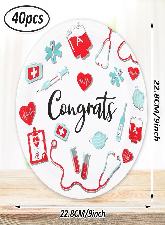 Whaline Nurse Graduation Paper Plates 9 Inch Congrats Round Disposable Plates Nurse Party Decorative Tableware for Nursing School Graduation Party Supplies Table Decorations, 40Pcs - Image 2