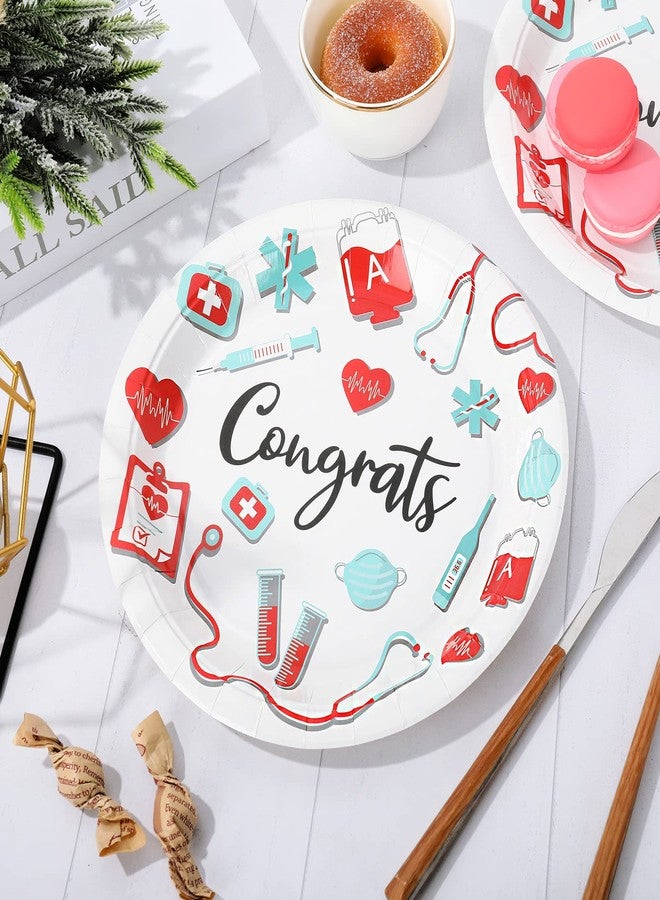 Whaline Nurse Graduation Paper Plates 9 Inch Congrats Round Disposable Plates Nurse Party Decorative Tableware for Nursing School Graduation Party Supplies Table Decorations, 40Pcs - Image 4