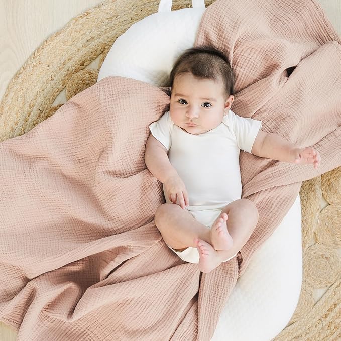 YLmeet Muslin Swaddle Blankets, Pink and Floral Pattern, Soft Breathable Cotton, 47x47 Inches, 2 Pack, for Newborn Baby Boys and Girls - Image 3