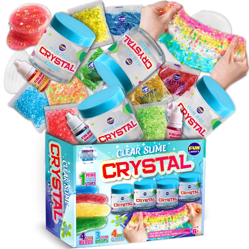 FUN KIDZ 35.16 FL OZ Clear Slime for Kids 6-12, FunKidz 4 Pack Huge 1040 ML Glassy Slime Pack Toy Premade Water Crystal Slime Kit for Girls Boys Party Gift - Image 1