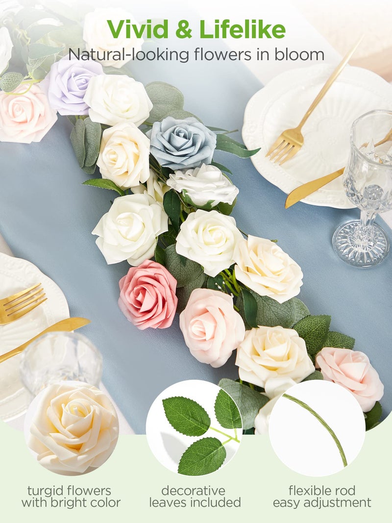 Innogear Artificial Flowers  50 Pcs Cream Foam Fake Roses Bulk With Stems For Decoration Diy Wedding Bouquets Centerpieces Bridal Shower Party Christmas Tree - Image 2