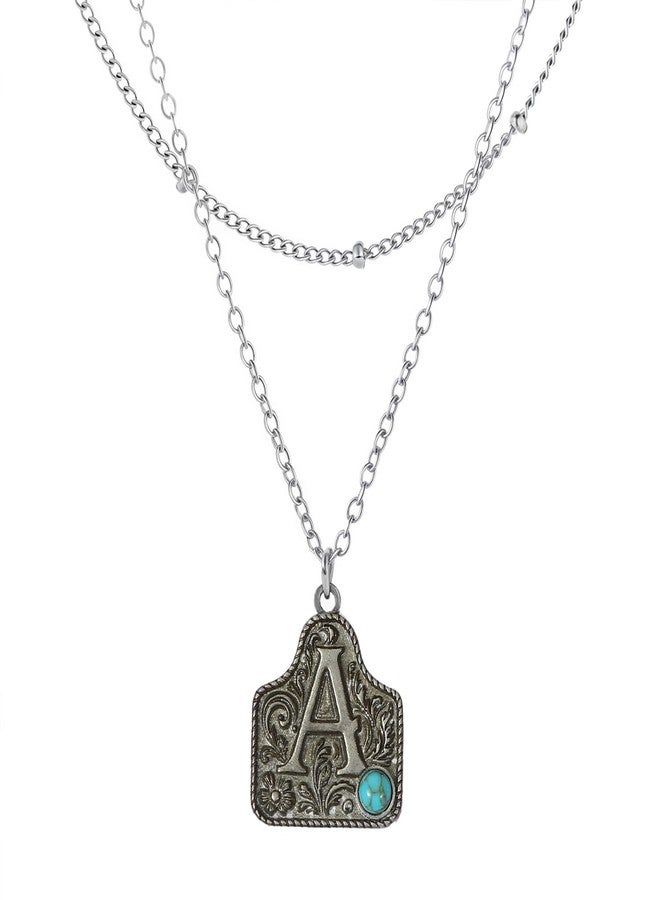 MANZHEN Western Cowgirl Initial Necklace for Men Women Layered Belt Buckle Necklaces Cow Tag Jewelry (A) - Image 1