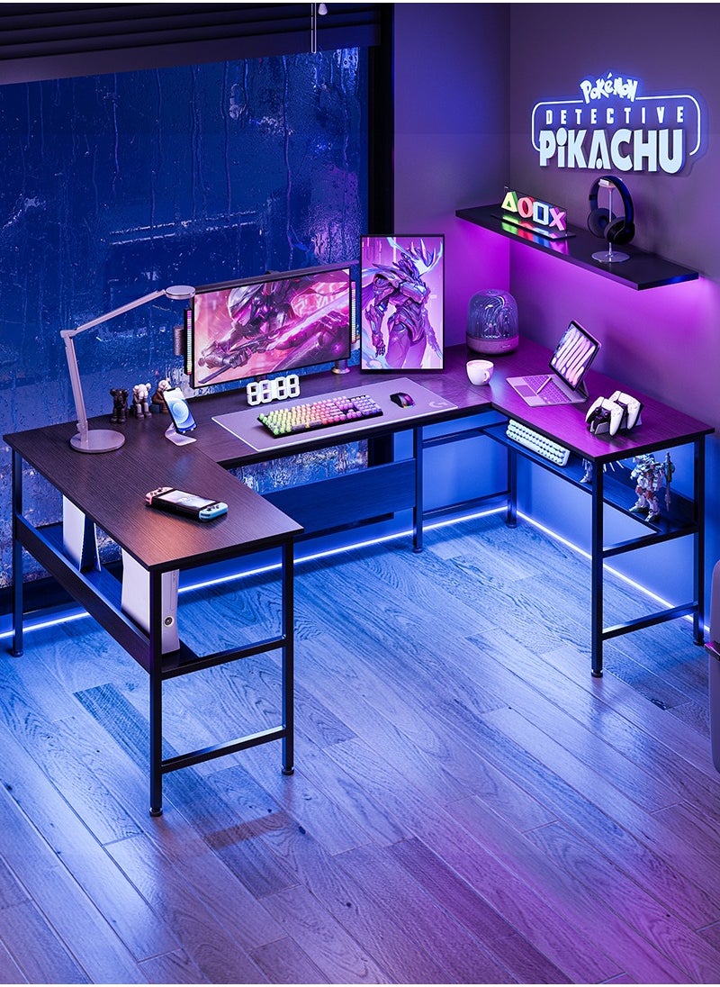 Stubborn Large Gaming Table, 180cm U Shaped desk, Texture Desktop Corner Computer Desk, U Office Desk with Storage Shelves, Gaming Desk for Office and Gaming Area  - Image 1