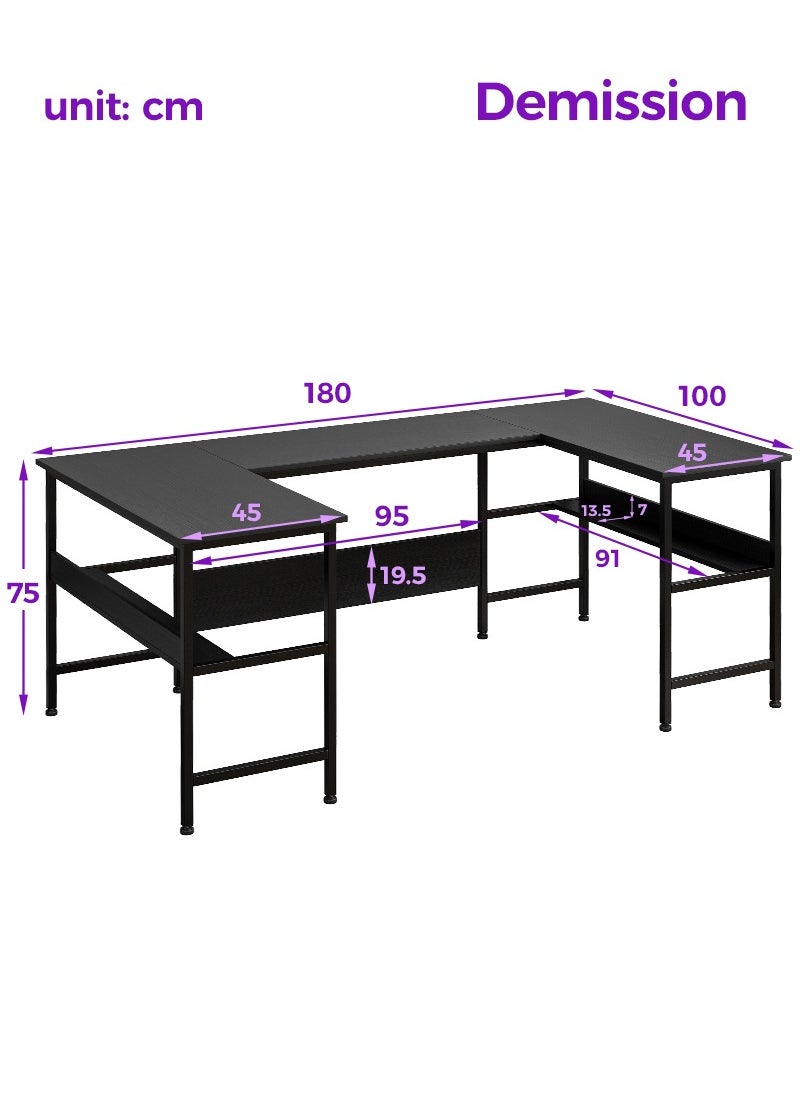 Stubborn Large Gaming Table, 180cm U Shaped desk, Texture Desktop Corner Computer Desk, U Office Desk with Storage Shelves, Gaming Desk for Office and Gaming Area  - Image 2
